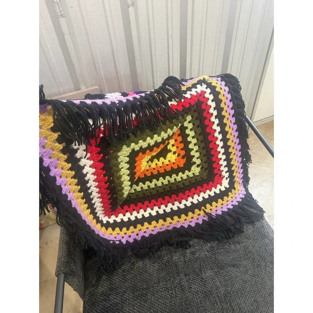 45 Inch Afghan Crochet Blanket Vibrant Colors Vintage Pre Loved